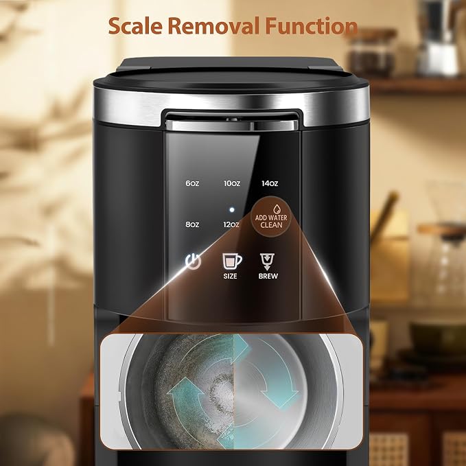 WAA Single Serve Coffee Maker, Fast Coffee Machine for Capsule & Ground Coffee, Coffee Brewer with Memory Function, 6 to 14 oz Brew Sizes, 40 oz Removable Water Tank for Home/Office/RV, Black