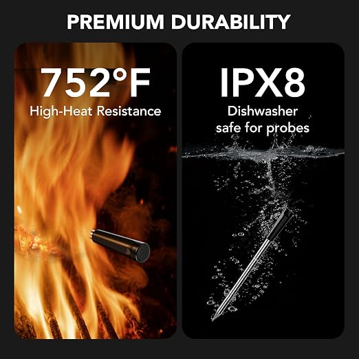 Ultrean Smart Wireless Meat Thermometer for Grilling, Instant Read Digital Thermometer, Independent-Control Magnetic Base & Thin Probe, Accurate Temperature Alerts for BBQ, Oven, Smoker, Air Fryer