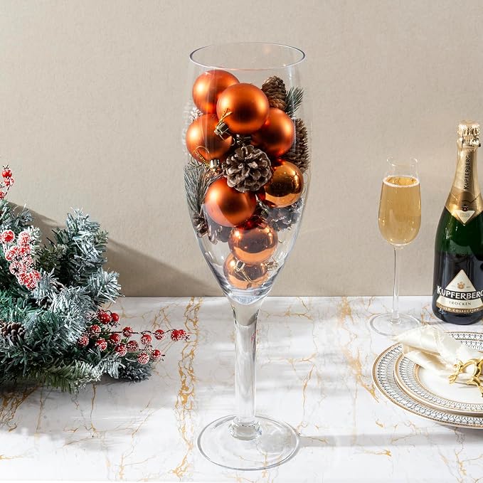 MyGift 20" Oversized Champagne Flute Glass Vase - Large Decorative Wine Cork Holder, Floral Centerpiece for Home, Bar, Wedding & Party Decor (Sturdy Freestanding Design)