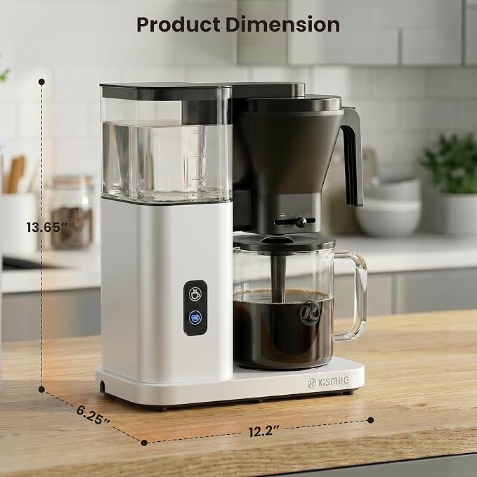 Kismile 8-Cup Coffee Maker, SCA Certified Hot & Cold Brew Coffee Machine, 6-Min Quick Brew, Magnetic Anti-Drip, Adjustable Flow Control, Keep Warm, Dishwasher Safe, DIY Manual Mode, Silver