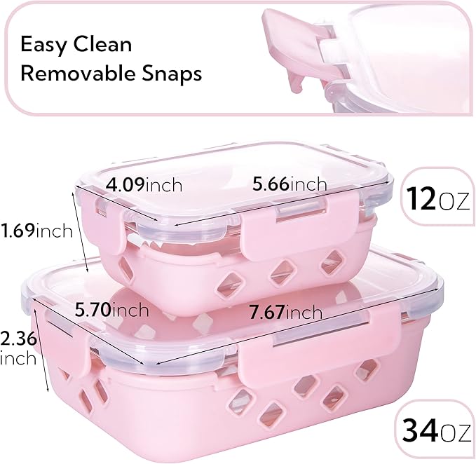 10 Pack Glass Meal Prep Containers with Removable Silicone Sleeves,Food Storage Container Set with Airtight Lids (34oz+12oz)