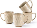 GBhome Large Coffee Mugs Set of 4, 16oz Handmade Embossed Coffee Mugs Set with Large Handle for Cappuccino/Latte/Tea/Hot Cocoa, Dishwasher & Microwave Safe, Khaki