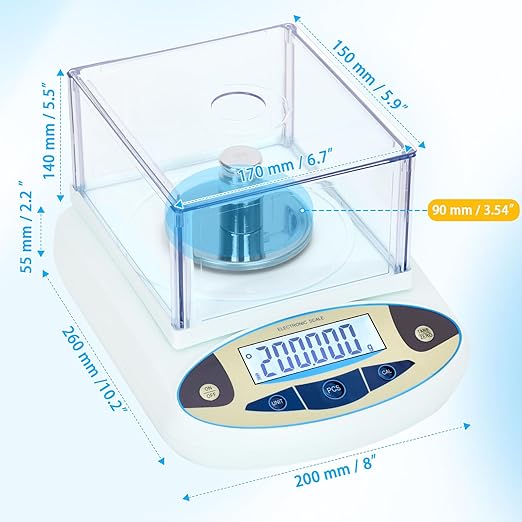 Lab Scale 500g*0.001g,High Precision Accurate Analytical Balance with Windshield,Lab Scale Electronic Scientific Scale Digital Precision Weighing Scale Jewelry Scales(with 200g Calibration Weight)