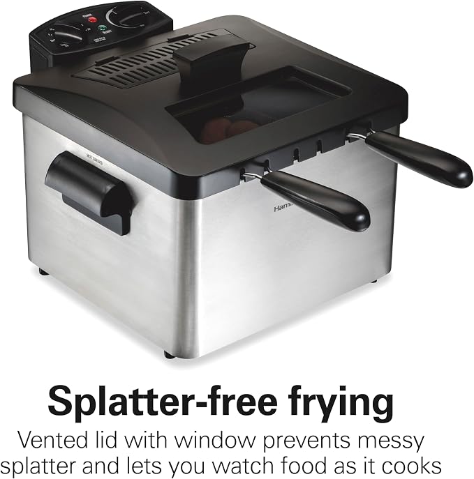 Hamilton Beach Professional Style Electric Deep Fryer With 2 Baskets | 4.5 Liter / 19 Cup Oil Capacity | 1800 Watts | Lid With View Window | Easy Detach Magnetic Cord | Stainless Steel | 35036