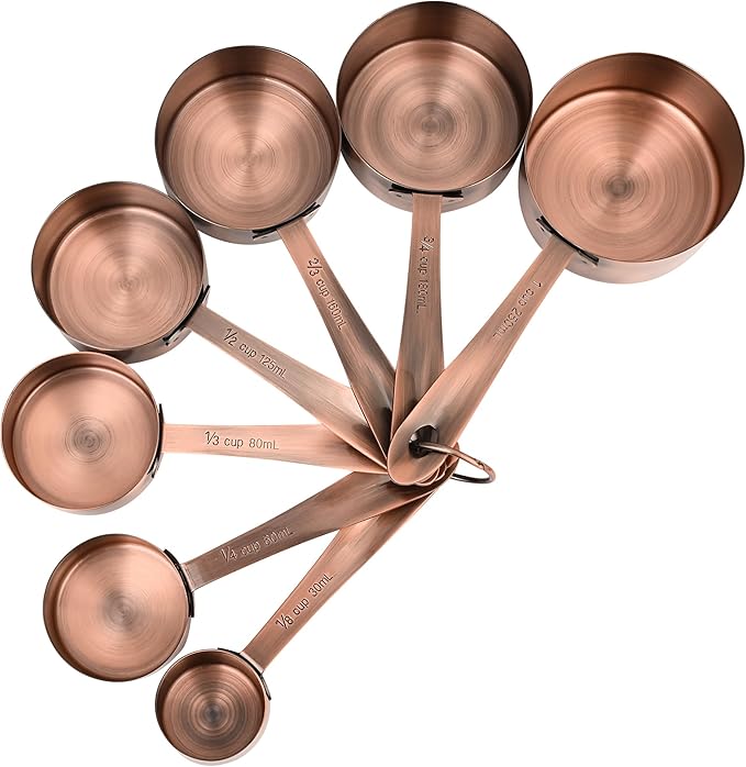 Copper Plated Measuring Cups and Spoons Set, Stainless Steel Measuring Cups and Spoons Set, 7 Kitchen Measure Cup, 9 Spice Measure Spoons, US&Metric Measuring Tools for Baking
