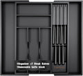 9-Piece Bamboo Kitchen Drawer Organizer Set, Expandable Silverware &Utensil Organizer with Removable Knife Block & Steak Knives, Flatware Organization, Tableware Dividers Storage(Black)