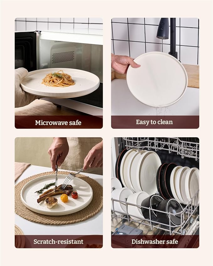 24-Piece Plates and Bowls Set, Porcelain Dinnerware Sets for 8 Service, Modern Dish Set-Chip and Scratch Resistant, Dishwasher & Microwave Safe, Creamy White