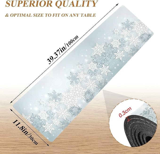 Silver Winter Abstract Snowflakes Christmas Trivet Table Runner 40 Inches Long Trivet for Hot Pots and Pans/Hot Dishes,Table Protector Heat Up to 230F, Decorative Hot Plates Mat for Kitchen Countertop