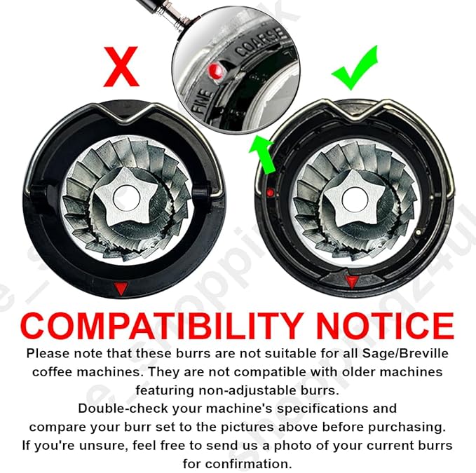 Upper & Lower Precision Fit Conical Burrs for Sage/Breville Barista Coffee Grinders – Compatible with Adjustable Burr Models Only