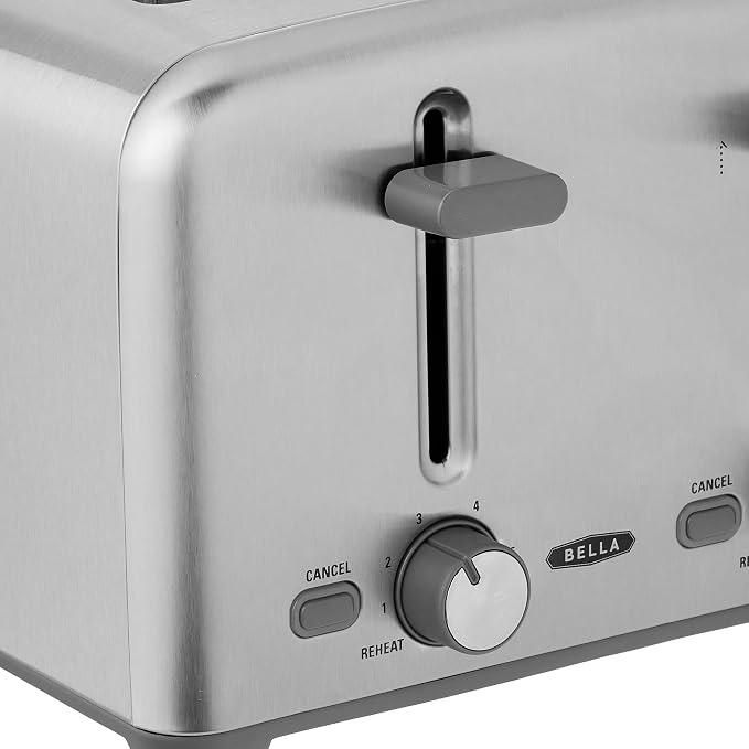 bella 4 Slice Toaster with Auto Shut Off, Extra Wide Slots and Removable Drop-Down Crumb Tray with Cancel and Reheat Function, For Texas Toast, Large Bread & Bagel, Stainless Steel