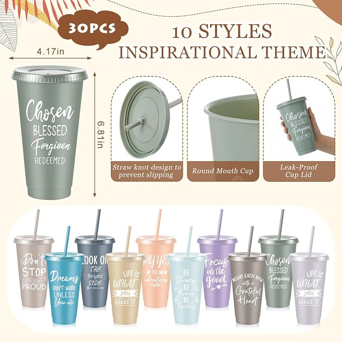 Uiifan 30 Pcs Inspirational Cups Bulk Appreciation Gifts for Employee Coworker Staff Team Thank You Gifts, Office Prizes for Adults Work Party Favors, Associates, Giveaways (Light Morandi)