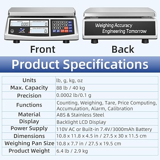 Industrial Counting Scale 40kg/88lb x 0.1g Precision Bench Scale Digital Inventory Counting Weight Scale for Small Parts and Coins, Electronic Gram Scale with Batteries/AC Power, lb/g/kg/oz