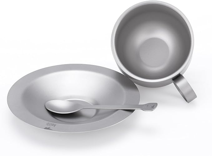 Keith Titanium Ti3601 Double-Wall Coffee Cup with Saucer and Spoon