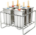 Stainless Steel Popsicle Molds, Set of 6 Ice Cream Maker, Ice Pop Molds With Holder, Metal Reusable Homemade Popsicle Molds with Sticks and Bags (Round Head, with Slot)