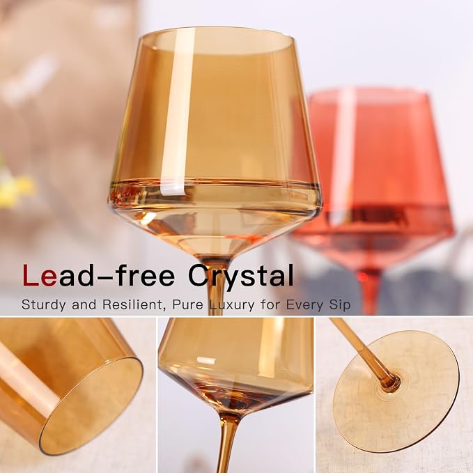 comfit Terracotta Wine Glasses Set of 6- Hand-Blown Colored Crystal Stemware With Long Stem and Thin Rim,Crystal Glasses for Wine & Cocktails, Premium Gift for Wedding, Birthday – Hand Wash