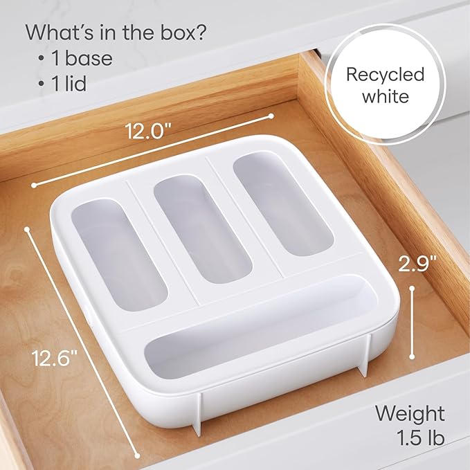 YouCopia StoraBag Food Bag Dispenser, Family Size 4-Slot, Plastic Sandwich Bags Drawer Organizer for Kitchen Storage