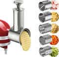 5-in-1 Stainless Steel Slicer Shredder Attachment Compatible with KitchenAid Stand Mixers, Cheese Grater Attachment, Vegetable Shredder, Salad Maker with 5 Cutting Blades, Dishwasher Safe