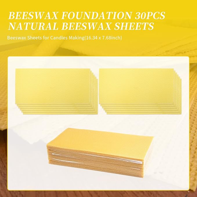 30pcs Beeswax Sheets Beehive Wax Foundation Sheets Natural Beeswax Honeycomb Sheets for Beekeeping Candle Making