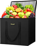 BALEINE 1Pk Insulated Reusable Grocery Bags, Foldable Shopping Bags for Groceries with Reinforced Bottom & Handles (Black)