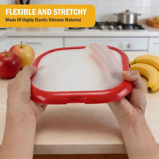 2 Pack Reusable Silicone Storage Boxes, Avocado Saver & Onion Storage for Avocado, Cut Onions, Tomatoes, Garlic and Leftovers in Fridge (Red/Yellow)