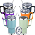 20 oz Tumbler with Handle Stainless Steel Insulated Coffee Tumbler with Lid and Straw Double Wall Vacuum Insulated Coffee Mug Leak Proof Travel Mug Tumbler for Hot and Cold Drink, Mix Color-10