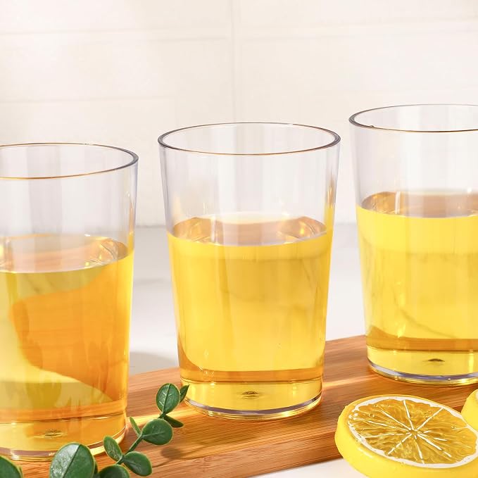 Meanplan 12 Pack Plastic Reusable Drinking Glasses Restaurant Grade 8 oz Plastic Cups Unbreakable Stackable Drink Tumblers Water Cup for Kitchen Cafe Wedding Birthday Party Supplies (Clear)