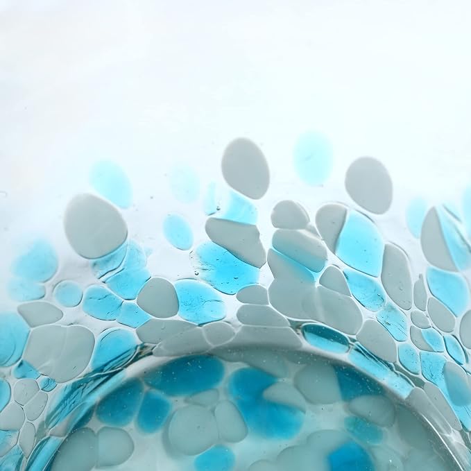 15 oz Hand Blown Mexican Drinking Glasses - Set of 6 tumblers, 15 fl oz each, Ocean Blue Confetti
