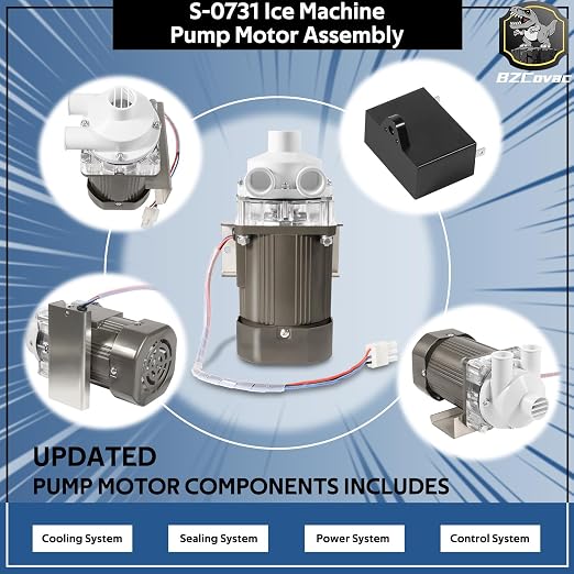 S-0731 Water Pump for Hoshizaki, Ice Machine Motor Assembly with Mounting Plate, 14-Inch Cable, and Factory Plug