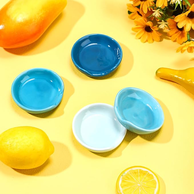 Boao 2.7 Inches Mini Ceramic Spoon Rests, Gold Rim Kitchen Spoon Rests, Mini Cooking Spoon Holder for Stove Top Countertop, Teaspoon Rest, Coffee Stir Spoon Rest (Blue, 4 Pieces)
