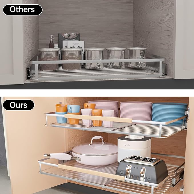 2Pack Expandable Pull Out Cabinet Organizer, Slide Out Drawers for Kitchen Cabinets, Heavy Duty Drawer Slides for Home Kitchen Pantry Cupboard Pots Pans, Adjustable Width 23.2"~39.9" W x 22.5''D