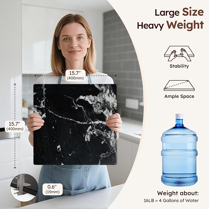 Diflart Marble Cutting Board for Kitchen, 16x16 Inch, Black, Non-Slip Feets | Natural Stone Slab Pastry Board for Baking, Cheese, Charcuterie, Dough, Chocolate, Pack of 1 Piece