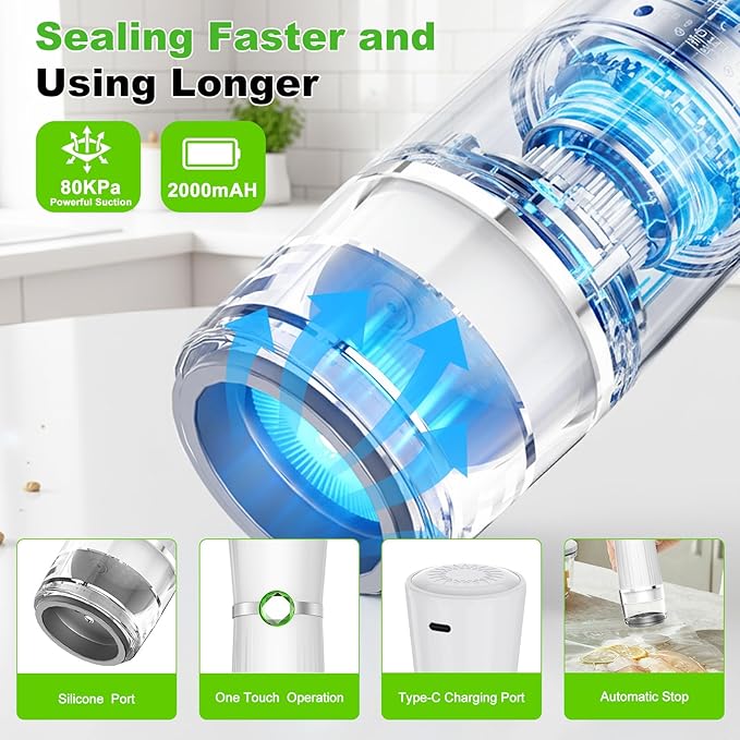 Vacuum Sealer for Food (Compact Vacuum Sealer Machine + 40 Reusable Vacuum Bags), Powerful 80Kpa Portable Vacuum Sealer for 10X Preservation & Fresh, Handheld Vacuum Food saver