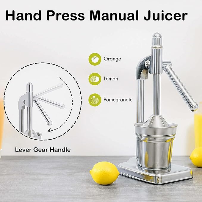 Manual Juicer Hand Press, Effective Cast Iron Juicer Hand Press, Heavy Duty Stainless Steel Manual for Fresh Lemonade and Orange Juice, Easy to Use and Clean, Home and Kitchen Essentials