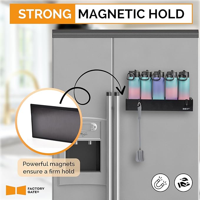 | Water Bottle Organizer for Fridge | Magnetic Metal Bottle & Spice Organizer | Holds Bottles, Cups, Spice Jars | Ideal for Kitchen Cabinets & Refrigerators | Tumbler organizer | Magnetic