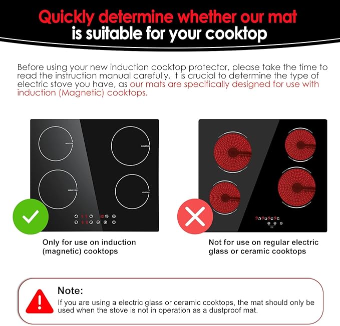 Cook's Aid 2 PCS Silicone Induction Cooktop Protector Cover Mat 10.2"x13.7" (Magnetic) | 230°C (450℉) Heat-Resistant Induction Stove Protector | Multifunctional Silicone Mats (Logo CK)