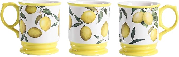 Bico Lemon Dreams Ceramic Coffee Mugs Set of 4, 20 oz Large Tea Cups with Handle, Aesthetic Latte Mugs for Cappuccino Cocoa, Lead-Free, Dishwasher and Microwave Safe, Housewarming Gift