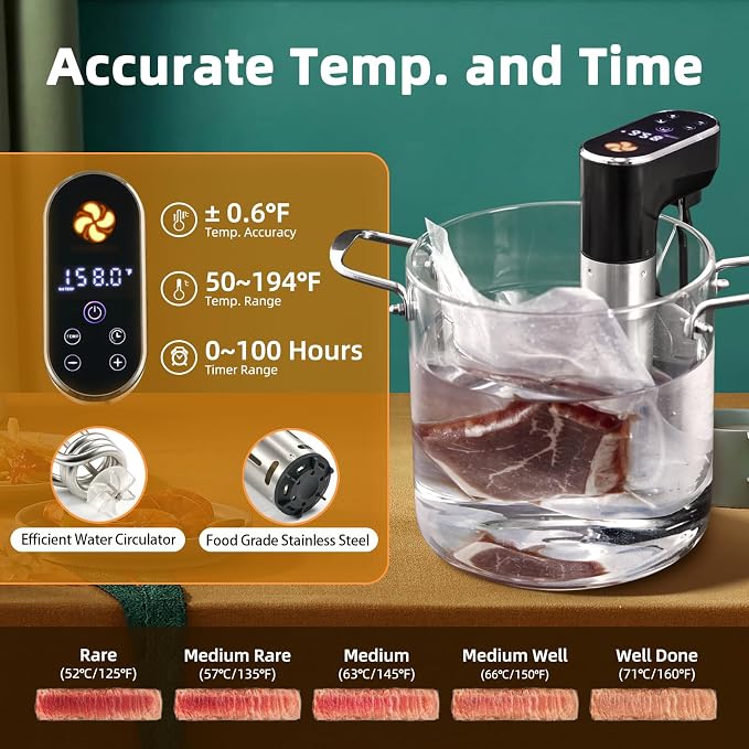 Sous Vide Cooker,1300 Watts, Immersion Circulators, Sous Vide Precision Cooker,Temperature and Time Digital Display Control, Ultra-Quiet,Fast-Heating,Easy to store,IPX7 Waterproof