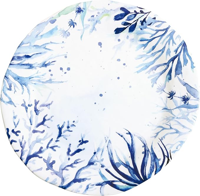 UPware 12 Piece Indigo Sea Life Melamine Dinnerware Sets, Outdoor Dishes Set, Plates and Bowls Sets, Service for 4, Blue
