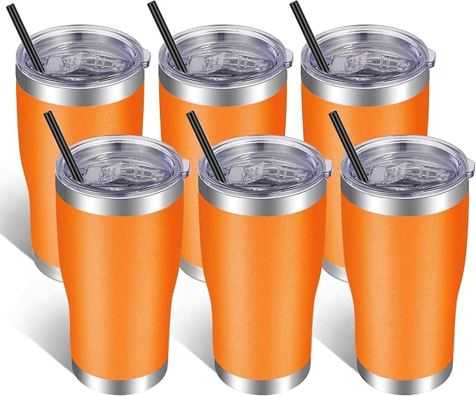 VEGOND 20oz Tumbler Stainless Steel Tumbler Cup with Lid And Straw Vacuum Insulated Double Wall Travel Coffee Mug(Orange 6 Pack)