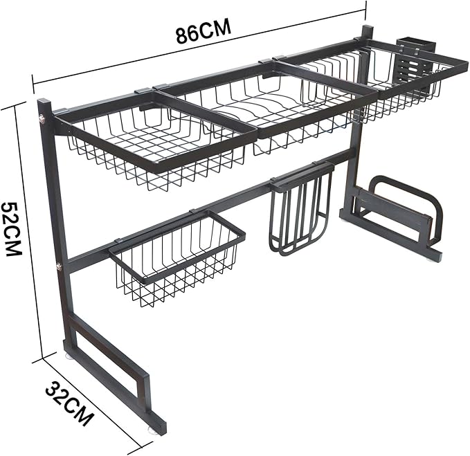 XKMT- 2-Tier 33" Stainless Steel Over The Sink Dish Drying Rack Storage Kitchen Supplies Cutlery Organizer Utensils Shelf Holder [P/N:ET-DISHRACK002]