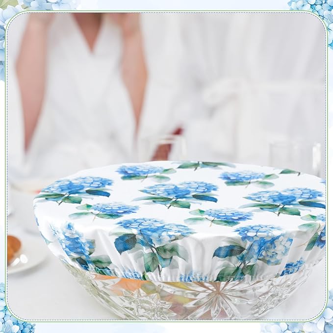 Patelai 10 Pcs Bowl Covers Reusable in 5 Size Stretch Cloth Fabric Elastic Food Storage Bowl Covers Bread Sourdough Lids for Proofing Food Fruits Leftover(Blue, White, Green,Hydrangea Style)
