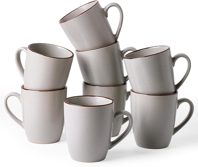 famiware Venus Coffee Mugs for 8, 13 oz Mug Set, Dringking Cup with Handle for Coffee, Tea, Cocoa, Milk, Ligth Gray