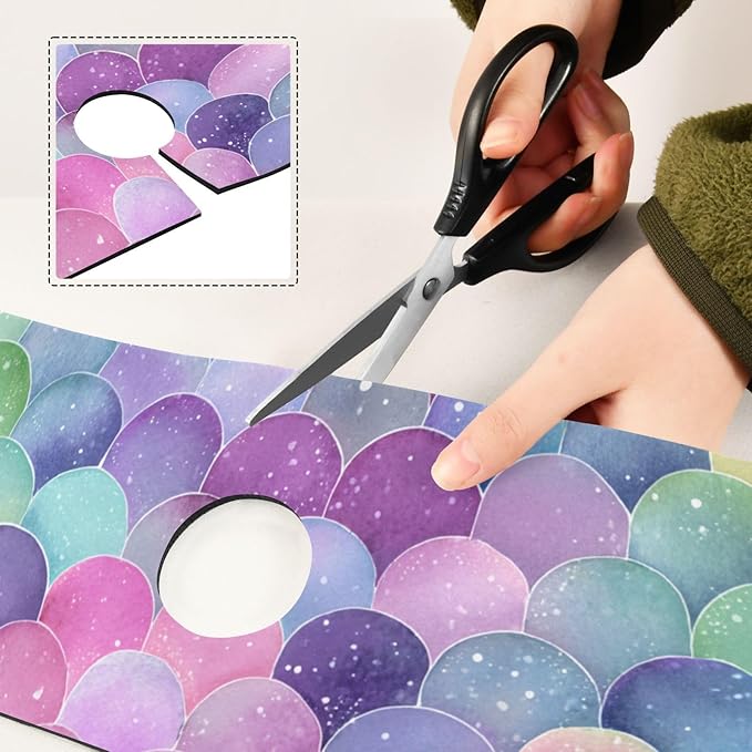 Kitchen Sink Splash Guard 2 PCS 14.7 Inch Sink Faucet Mat Splash Guard for Bathroom Countertop Water Absorbent Foldable Cuttable Soft Washable Watercolor Mermaid Scales Colors