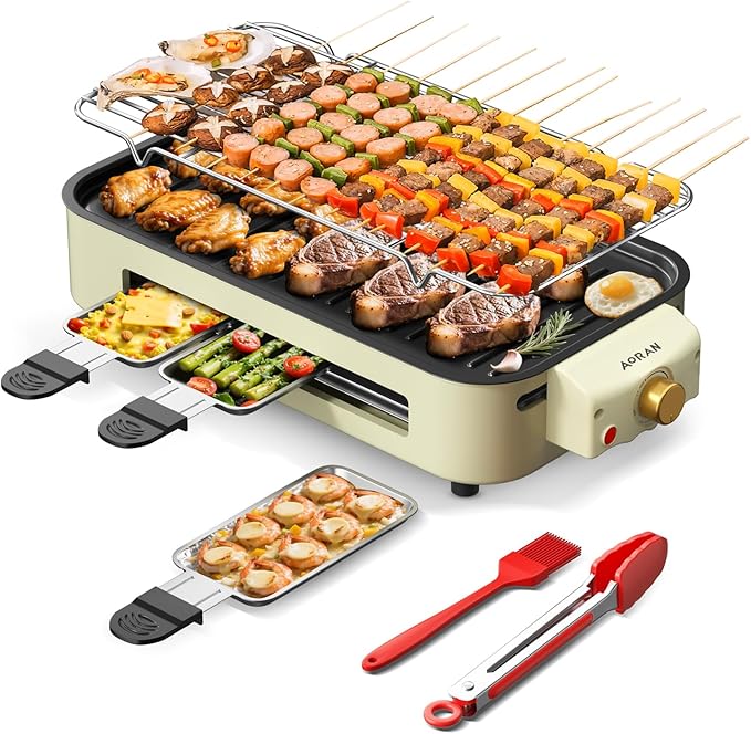 AORAN Indoor Grills Electric Smokeless – Versatile Smokeless Indoor Grill for Home Cooking, Featuring Indoor Grills Electric Smokeless, Skillet Griddle, and Kitchen Griddle White