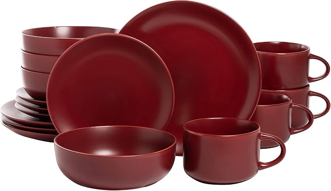 10 Strawberry Street Wazee Matte Coupe Dinnerware Set, 16 pc, Red