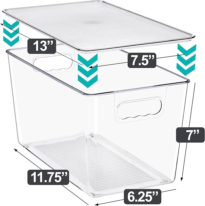 Sorbus Clear Storage Bins with Lids, 10 Pack X-Large Organization Bins with Handles – Clear Stackable Storage Containers for Storage, Pantry, Fridge, Cabinet, Closet & Kitchen Organization – BPA-Free