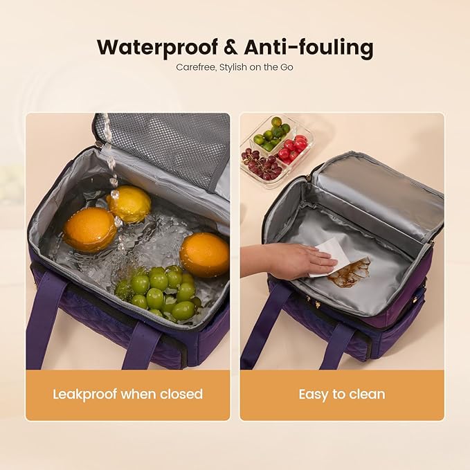 LOVEVOOK Insulated Lunch Bag For Women,X Large Double Deck Adult Lunch Box,Teacher Lunch Tote Bag With Cup Holder,Leakproof Cooler Bag With Adjustable Shoulder Strap For Work Picnic Beach,Larger 24L