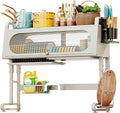 Dish Rack Cabinet Over Sink Standing Dish Drying Rack Dish Drainer Organizer with Adjustable Height Kitchen Large Capacity Kitchen Storage Shelf for Home Kitchen(White,38.1in (97cm))
