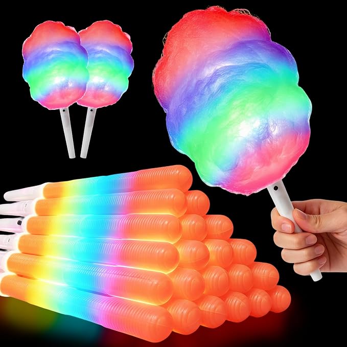 100PC Glow Sticks， Cotton Candy Sticks， Waterproof Cones Bulk for Party， Cotton Candy Stand Holder Accessories，Reusable LED Cotton Candy Party
