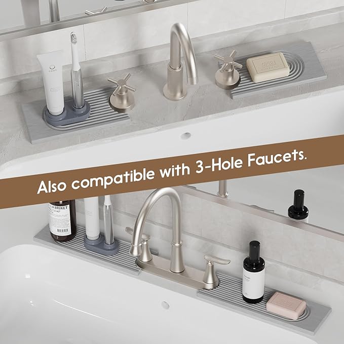 Faucet Mat for Kitchen Sink, Diatomite Quick Drying Tray , 20 Inch Kitchen Sink Splash Guard and Bathroom Stone Tray for Counter. Super Absorben. Light Grey.